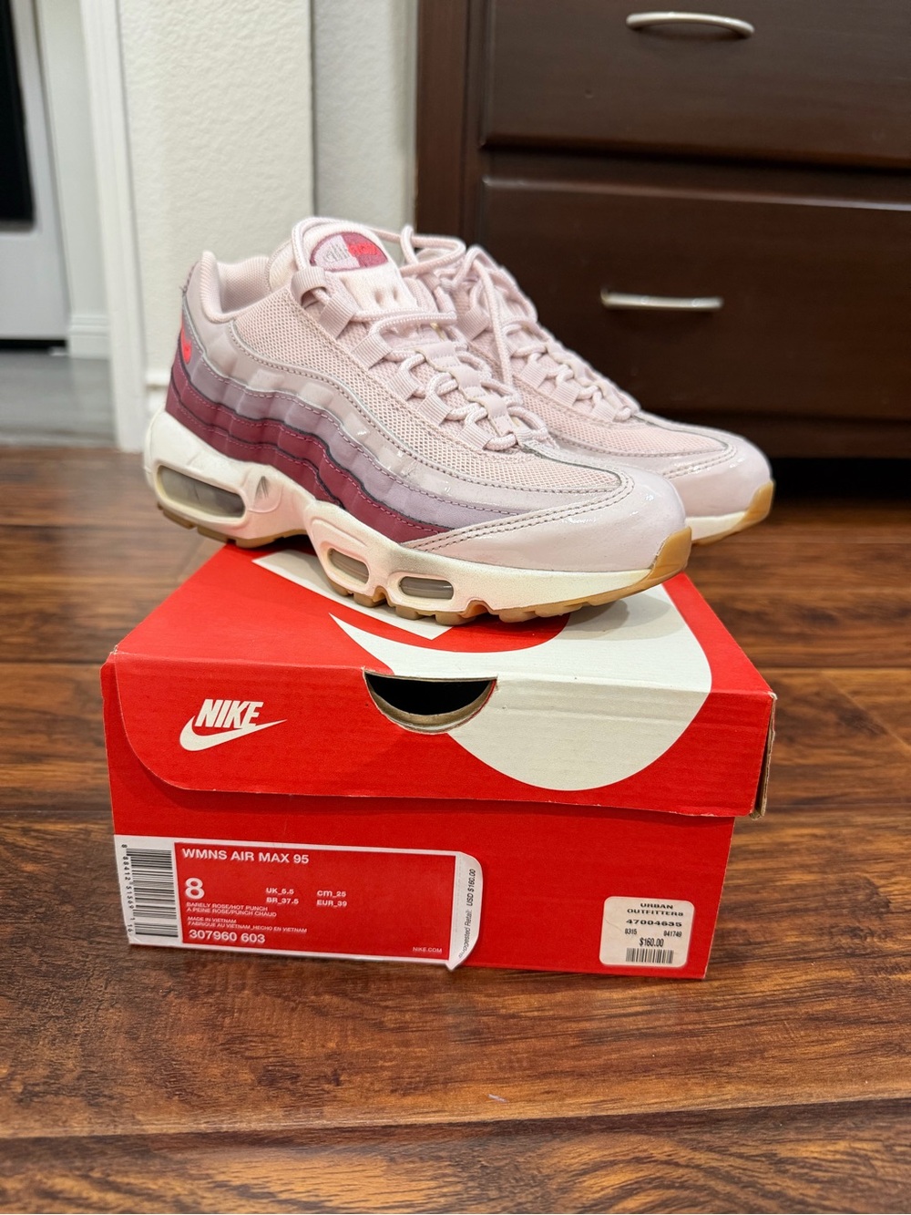 Nike Women’s Air Max 95 Pale Pink with Burgundy Wave Accents
